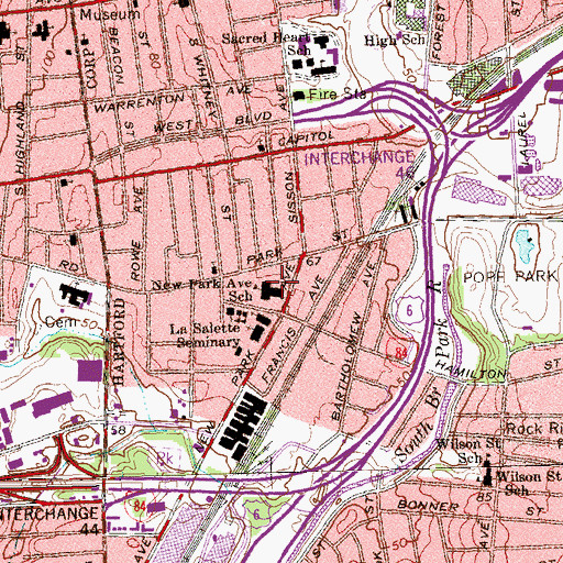 Topographic Map of New Park Avenue School, CT