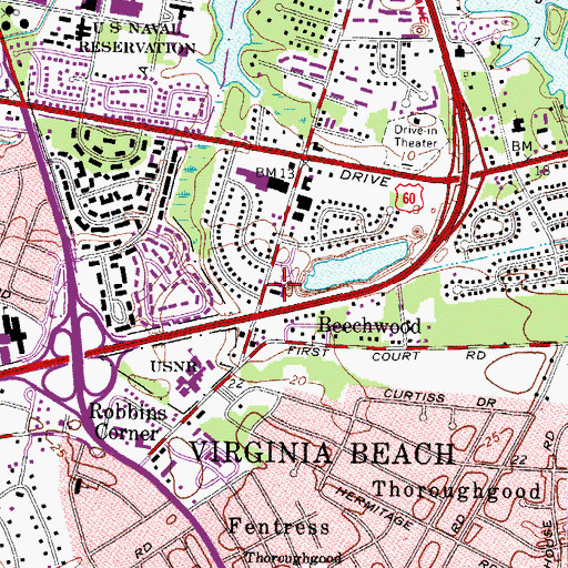 Topographic Map of Bayside Baptist Church, VA