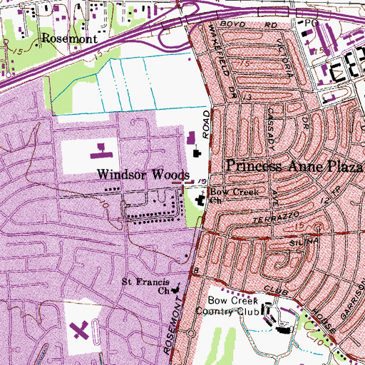 Topographic Map of Windsor Woods Area Branch Virginia Beach Public Library, VA