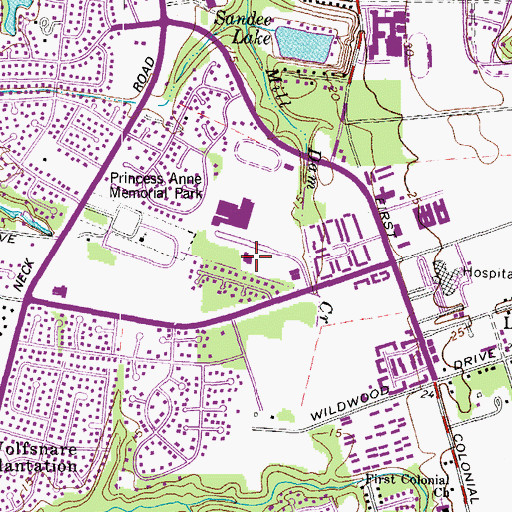 Topographic Map of Great Neck Area Branch Virginia Beach Public Library, VA