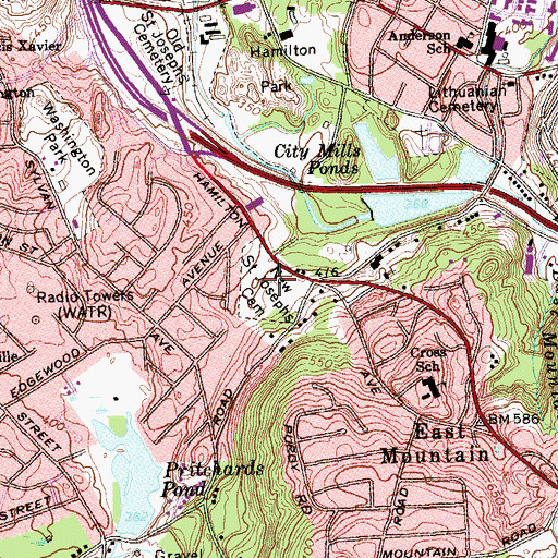 Topographic Map of New Saint Josephs Cemetery, CT