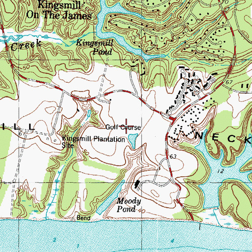 Topographic Map of Kingsmill River Golf Course, VA