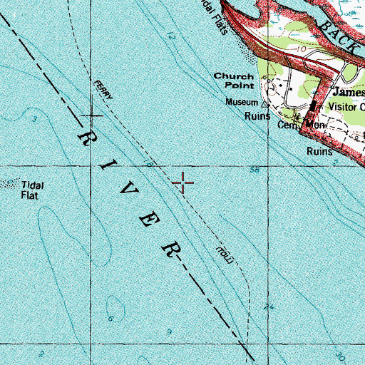 Topographic Map of Jamestown-Scotland Wharf Ferry, VA