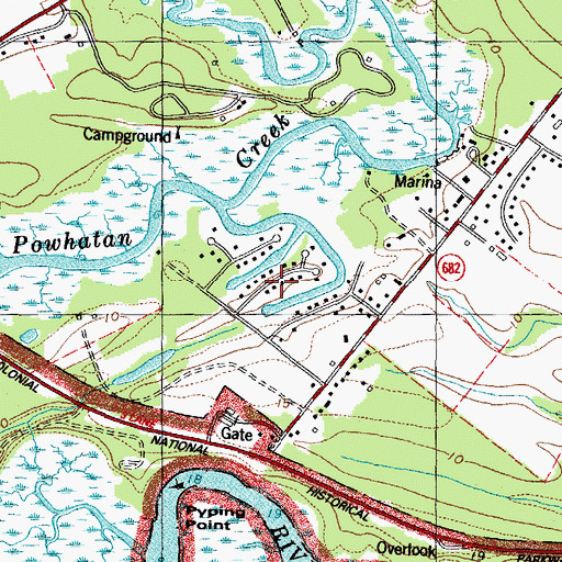 Topographic Map of Powhatan Shores, VA