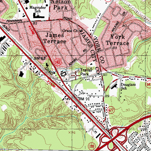 Topographic Map of Williamsburg Terrace Mobile Home Park, VA