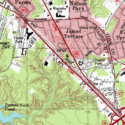 Topographic Map of James York Mobile Home Park, VA