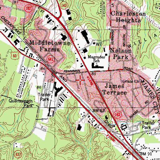 Topographic Map of Fort Magruder Heights, VA