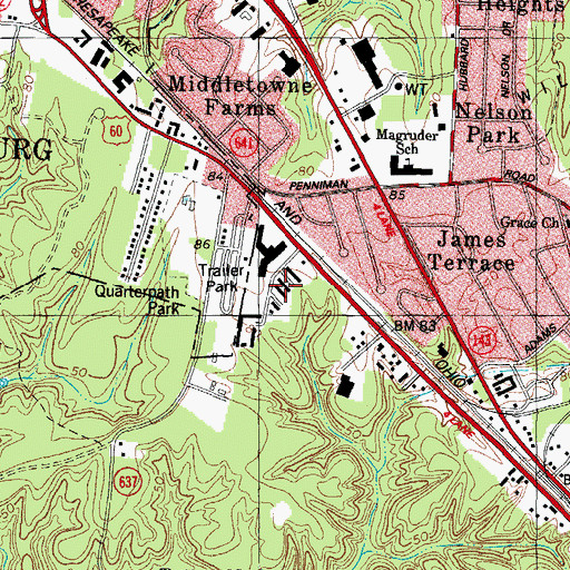 Topographic Map of Village of Williamsburg, VA