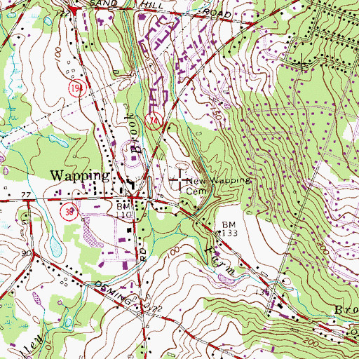 Topographic Map of New Wapping Cemetery, CT