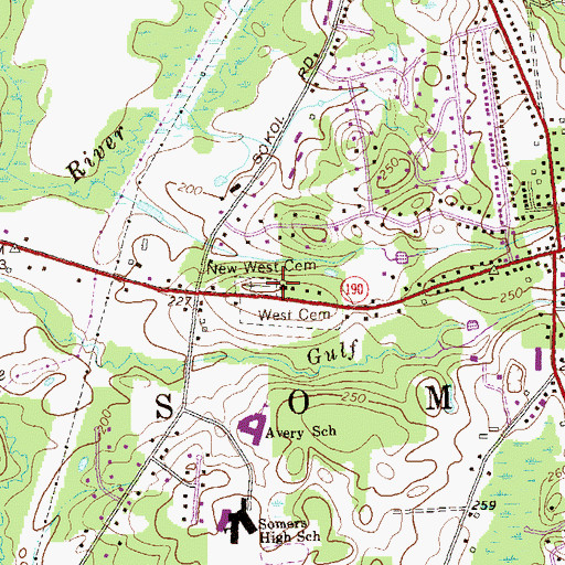 Topographic Map of New West Cemetery, CT