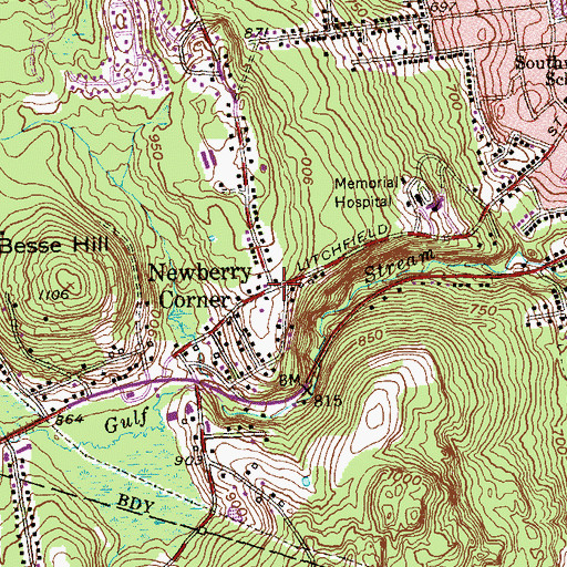 Topographic Map of Newberry Corner, CT