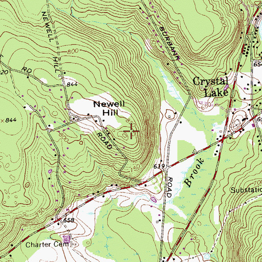 Topographic Map of Newell Hill, CT