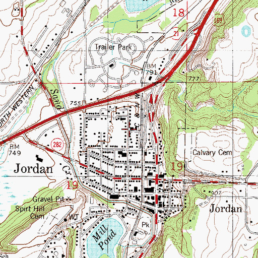 Topographic Map of Jordan Fire Department, MN