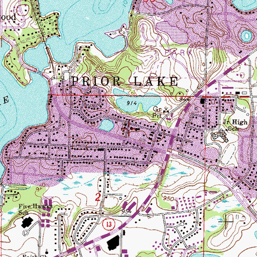 Topographic Map of Prior Lake Police Department, MN