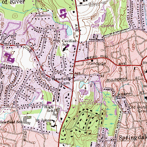 Topographic Map of Newfield Cemetery, CT