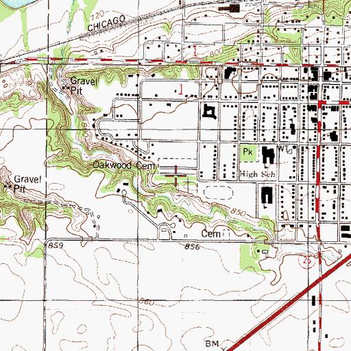 Topographic Map of Oakwood Cemetery, MN
