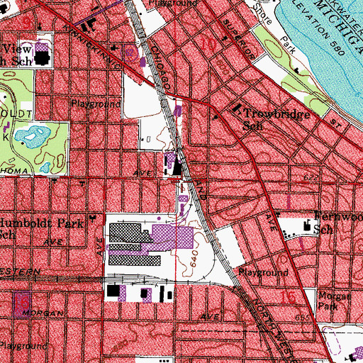 Topographic Map of Bay View Saint Francis Station Milwaukee Post Office, WI