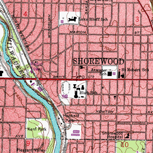 Topographic Map of Shorewood Post Office, WI