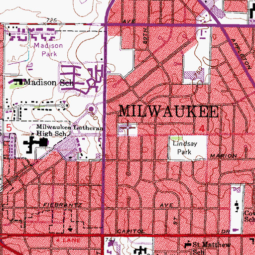 Topographic Map of Emerson Elementary School, WI