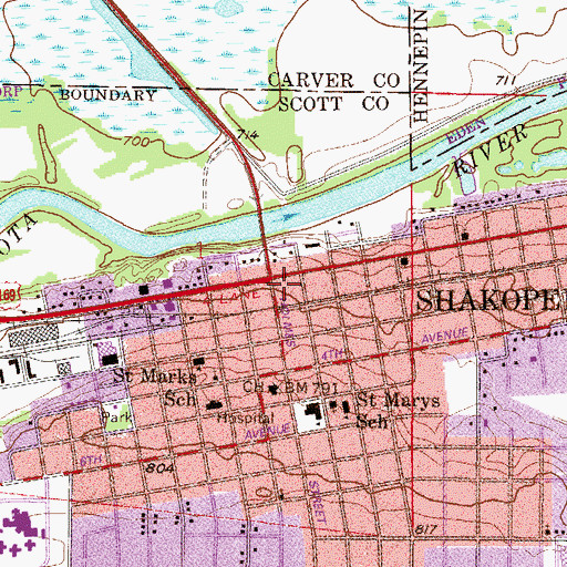 Topographic Map of Shakopee City Hall, MN