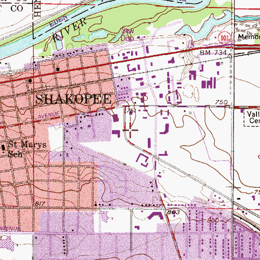 Topographic Map of Shakopee Police Department, MN