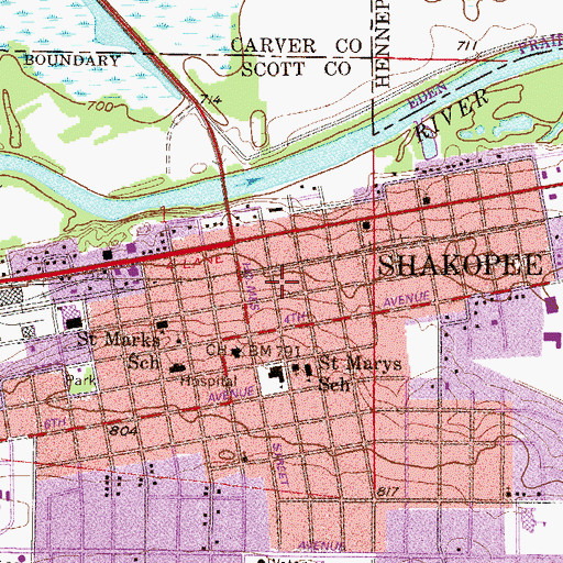 Topographic Map of Shakopee Public Library, MN