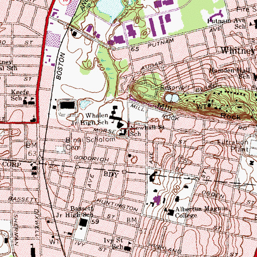 Topographic Map of Hamden Middle School, CT