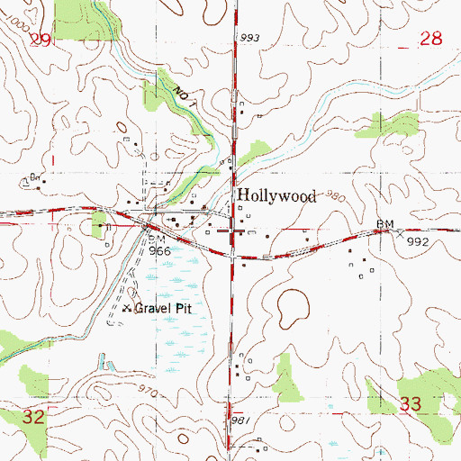 Topographic Map of Hollywood Post Office (historical), MN