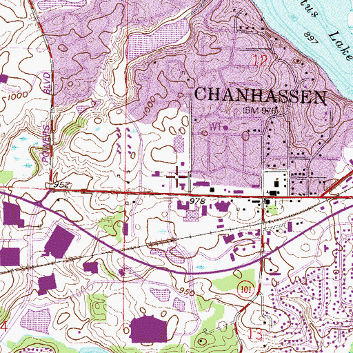 Topographic Map of Chanhassen Post Office, MN