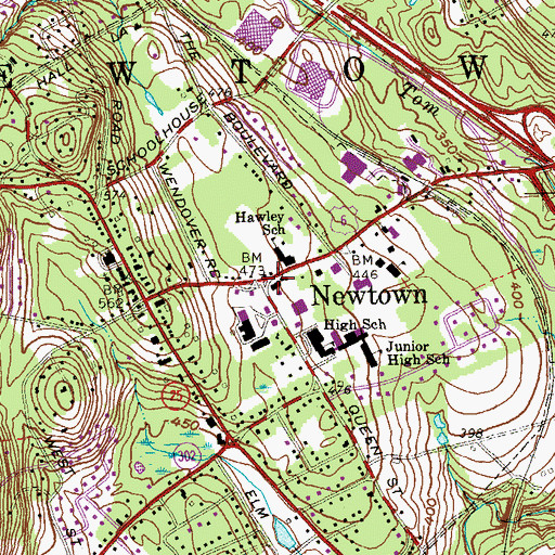 Topographic Map of Newtown, CT