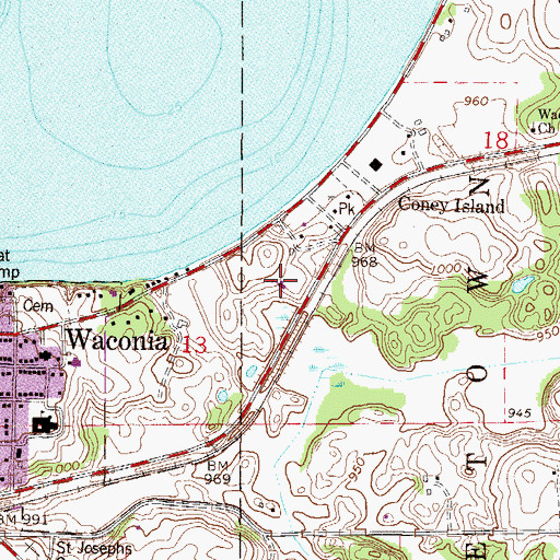 Topographic Map of Oakwood Community Church, MN
