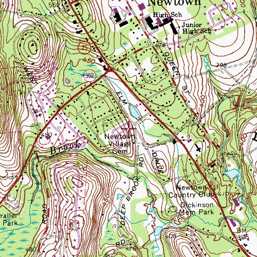 Topographic Map of Newtown Village Cemetery, CT