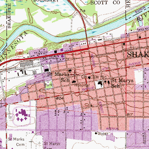 Topographic Map of Saint Mark's Catholic Church, MN