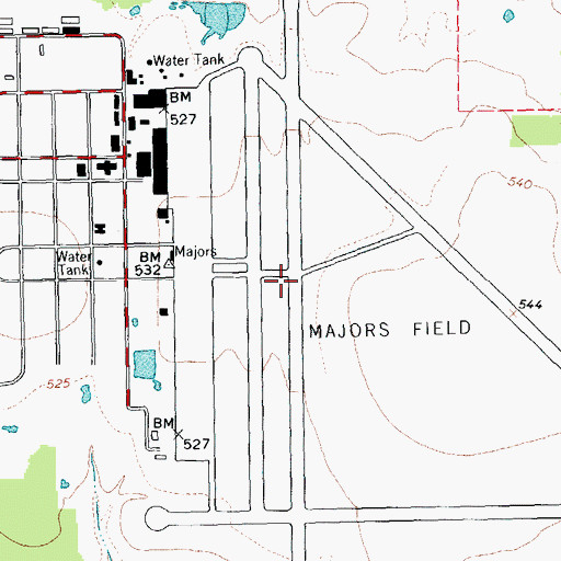 Topographic Map of Majors Army Air Field (historical), TX