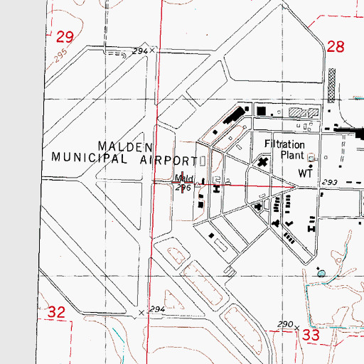 Topographic Map of Malden Army Air Field (historical), MO