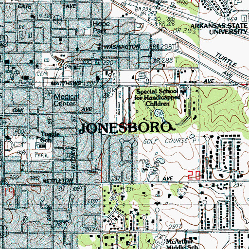 Topographic Map of HealthSouth Rehabilitation Hospital of Jonesboro, AR