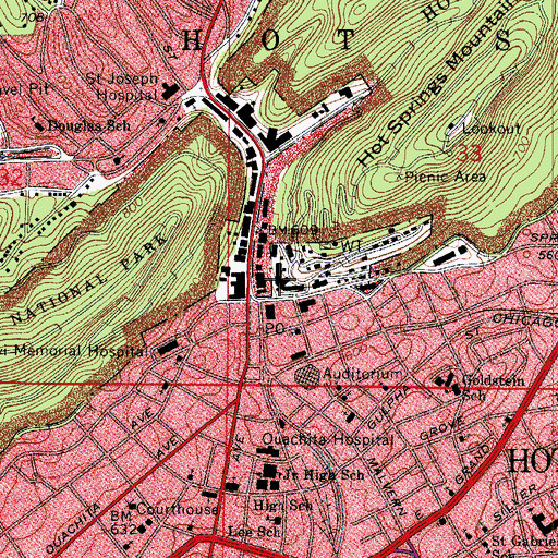 Topographic Map of Hot Springs Rehabilitation Center Hospital, AR