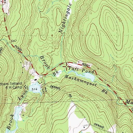 Topographic Map of Nightingale Brook, CT