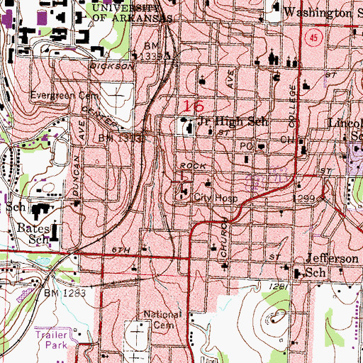Topographic Map of Washington Regional Medicorp, AR