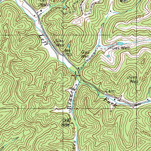 Topographic Map of Lick Branch, KY