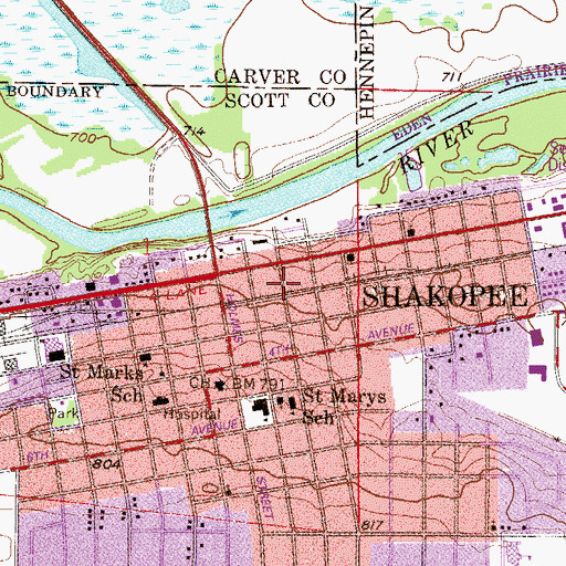 Topographic Map of Shakopee Post Office, MN