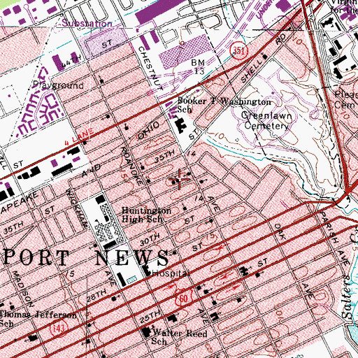Topographic Map of Mount Calvary Baptist Church, VA