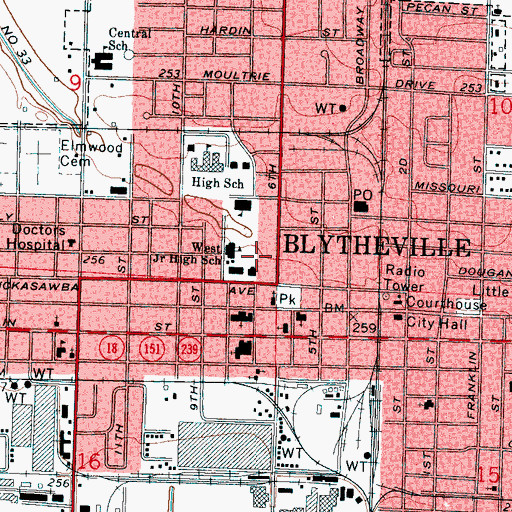 Topographic Map of Blytheville Middle School, AR