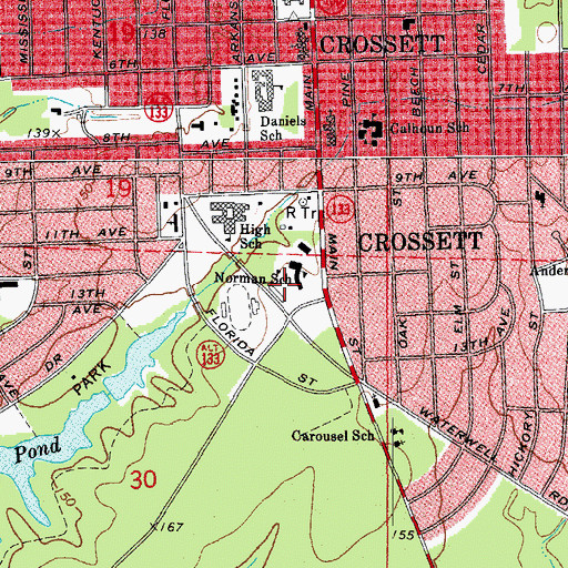 Topographic Map of Hasting Alpha Alternative School, AR