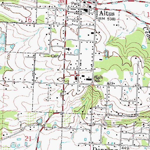 Topographic Map of Ozark Middle School, AR
