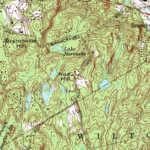 Topographic Map of Nod Hill, CT