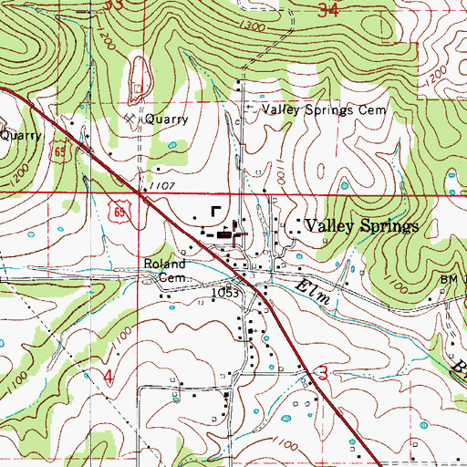 Topographic Map of Valley Springs Middle School, AR