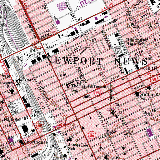 Topographic Map of First Baptist Church of East End, VA