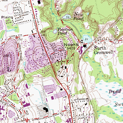 Topographic Map of Nooks Hill, CT