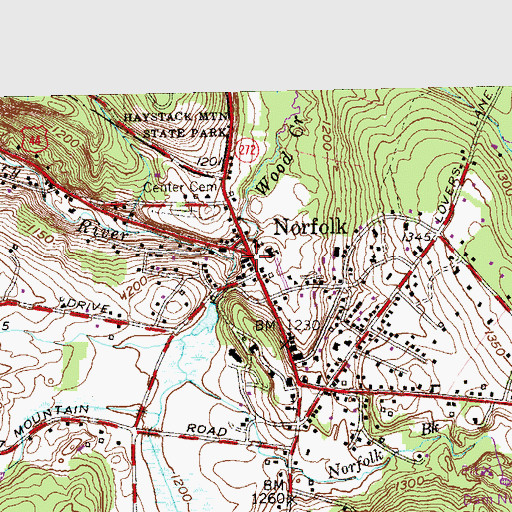 Topographic Map of Norfolk, CT